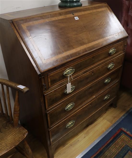 A George III satinwood banded mahogany bureau, W.92cm